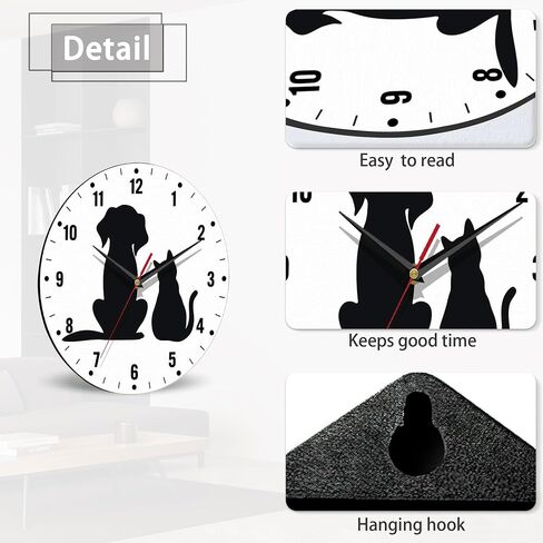 Clock for Bedroom,Black Cat Dog Wall Clock Battery Operated 10 Inch,Animals Round Clock Silent Non-Ticking Wall Decor for Farmhouse Office Home School Living Room Bedroom in Saudi Arabia