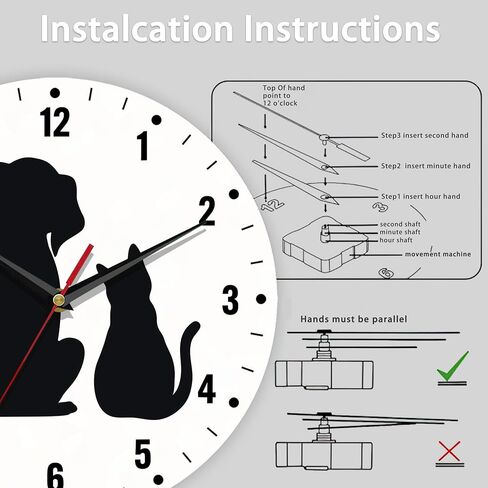 Clock for Bedroom,Black Cat Dog Wall Clock Battery Operated 10 Inch,Animals Round Clock Silent Non-Ticking Wall Decor for Farmhouse Office Home School Living Room Bedroom in Saudi Arabia