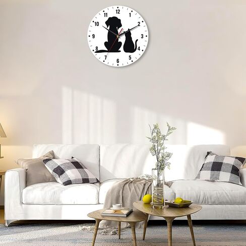 Clock for Bedroom,Black Cat Dog Wall Clock Battery Operated 10 Inch,Animals Round Clock Silent Non-Ticking Wall Decor for Farmhouse Office Home School Living Room Bedroom in Saudi Arabia