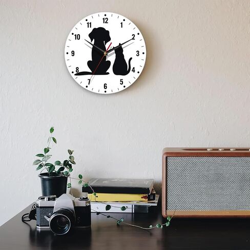 Clock for Bedroom,Black Cat Dog Wall Clock Battery Operated 10 Inch,Animals Round Clock Silent Non-Ticking Wall Decor for Farmhouse Office Home School Living Room Bedroom in Saudi Arabia