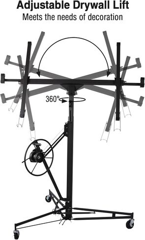 11FT لوحة رفع الحوائط الجافة رافعة لوحة الحائط الجافة، رفع الحوائط الجافة 150 رطل رافع عالي التحمل للصفائح الصخرية، أدوات البناء مع ذراع تلسكوبي قابل للتعديل و3 عجلات قابلة للقفل (أحمر عتيق) in Kuwait