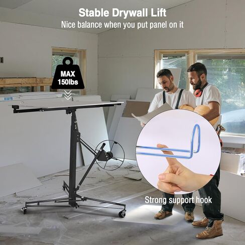 11FT لوحة رفع الحوائط الجافة رافعة لوحة الحائط الجافة، رفع الحوائط الجافة 150 رطل رافع عالي التحمل للصفائح الصخرية، أدوات البناء مع ذراع تلسكوبي قابل للتعديل و3 عجلات قابلة للقفل (أحمر عتيق) in Kuwait