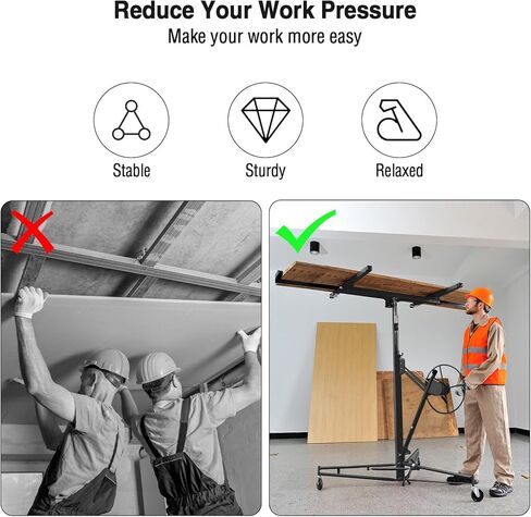 11FT لوحة رفع الحوائط الجافة رافعة لوحة الحائط الجافة، رفع الحوائط الجافة 150 رطل رافع عالي التحمل للصفائح الصخرية، أدوات البناء مع ذراع تلسكوبي قابل للتعديل و3 عجلات قابلة للقفل (أحمر عتيق) in Kuwait