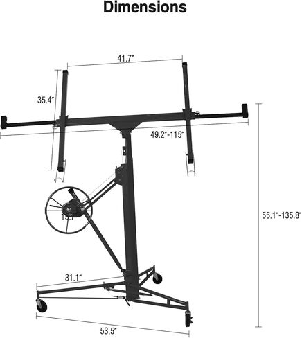 11FT لوحة رفع الحوائط الجافة رافعة لوحة الحائط الجافة، رفع الحوائط الجافة 150 رطل رافع عالي التحمل للصفائح الصخرية، أدوات البناء مع ذراع تلسكوبي قابل للتعديل و3 عجلات قابلة للقفل (أحمر عتيق) in Kuwait