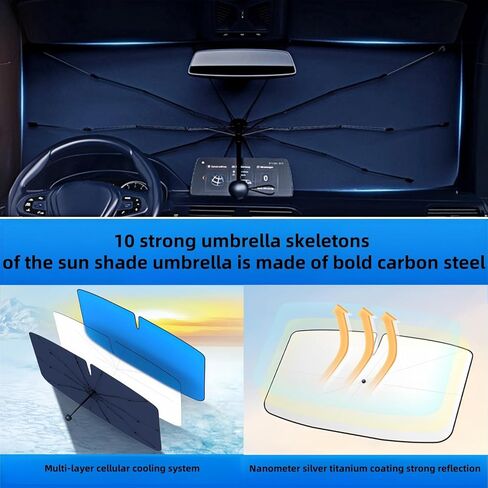 مظلة شمسية للزجاج الأمامي للسيارة، مظلة سيارة قابلة للطي، [طلاء تيتانيوم فضي نانو] تحمي السيارة من أشعة الشمس والأضرار الحرارية وتحافظ على برودتها وتحمي الجزء الداخلي in Kuwait