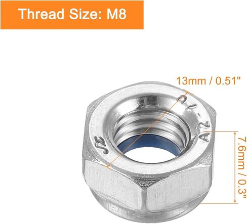 uxcell Left-hand Lock Nuts, M6x1mm 304 Stainless Steel Thread Hex Nylon Insert Lock Nut for Assembling and Fastening, Silver 10pcs in Saudi Arabia