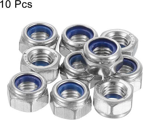 uxcell Left-hand Lock Nuts, M6x1mm 304 Stainless Steel Thread Hex Nylon Insert Lock Nut for Assembling and Fastening, Silver 10pcs in Saudi Arabia