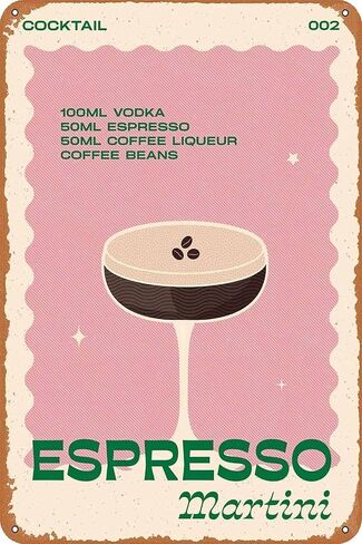Retro Cocktail Espresso Martini Metal Sign Wall Art Pub Bar Home Decor Tin Signs Print 8inch*12inch in Saudi Arabia