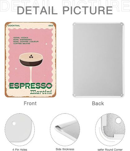 Retro Cocktail Espresso Martini Metal Sign Wall Art Pub Bar Home Decor Tin Signs Print 8inch*12inch in Saudi Arabia