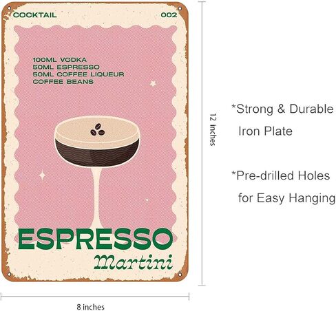 Retro Cocktail Espresso Martini Metal Sign Wall Art Pub Bar Home Decor Tin Signs Print 8inch*12inch in Saudi Arabia
