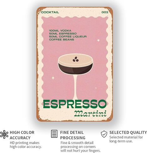Retro Cocktail Espresso Martini Metal Sign Wall Art Pub Bar Home Decor Tin Signs Print 8inch*12inch in Saudi Arabia