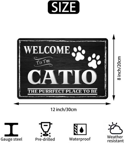 مرحبًا بكم في علامة Catio المعدنية ذات المظهر العتيق للحائط على شكل قطة للعائلة مقهى بار المزرعة حديقة المرآب اقتباسات ملهمة ديكور الحائط 8 × 12 بوصة in Kuwait