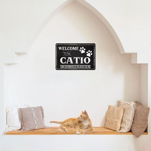 مرحبًا بكم في علامة Catio المعدنية ذات المظهر العتيق للحائط على شكل قطة للعائلة مقهى بار المزرعة حديقة المرآب اقتباسات ملهمة ديكور الحائط 8 × 12 بوصة in Kuwait