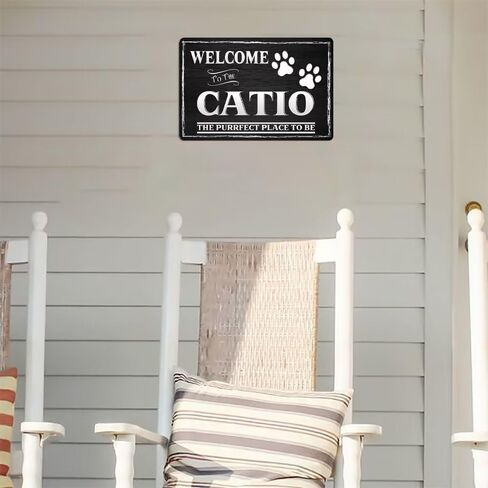 مرحبًا بكم في علامة Catio المعدنية ذات المظهر العتيق للحائط على شكل قطة للعائلة مقهى بار المزرعة حديقة المرآب اقتباسات ملهمة ديكور الحائط 8 × 12 بوصة in Kuwait