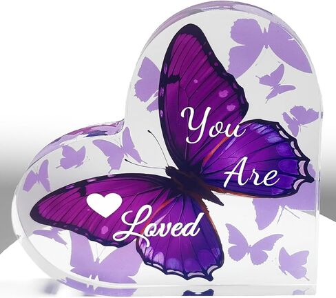 هدايا قلب أكريليك للنساء على شكل فراشة ديكور مكتبي تذكار منقوش ملهم لتزيين الطاولة المركزية لصديقك هدية عيد ميلاد (أنت محبوب - أرجواني) in Kuwait