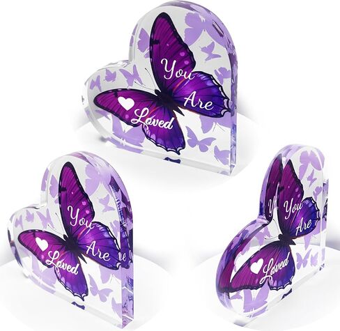 هدايا قلب أكريليك للنساء على شكل فراشة ديكور مكتبي تذكار منقوش ملهم لتزيين الطاولة المركزية لصديقك هدية عيد ميلاد (أنت محبوب - أرجواني) in Kuwait
