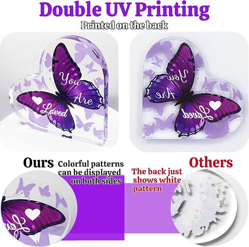 هدايا قلب أكريليك للنساء على شكل فراشة ديكور مكتبي تذكار منقوش ملهم لتزيين الطاولة المركزية لصديقك هدية عيد ميلاد (أنت محبوب - أرجواني) in Kuwait