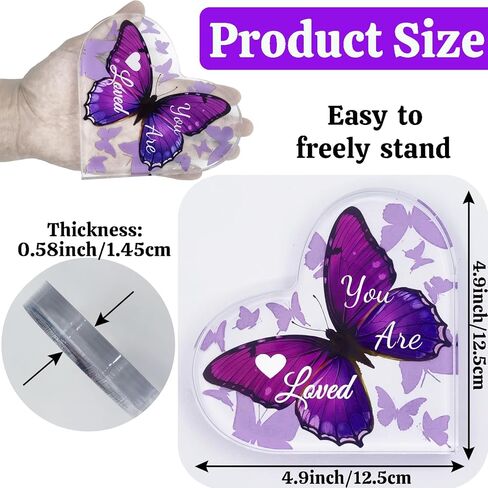 هدايا قلب أكريليك للنساء على شكل فراشة ديكور مكتبي تذكار منقوش ملهم لتزيين الطاولة المركزية لصديقك هدية عيد ميلاد (أنت محبوب - أرجواني) in Kuwait