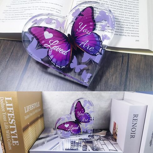هدايا قلب أكريليك للنساء على شكل فراشة ديكور مكتبي تذكار منقوش ملهم لتزيين الطاولة المركزية لصديقك هدية عيد ميلاد (أنت محبوب - أرجواني) in Kuwait