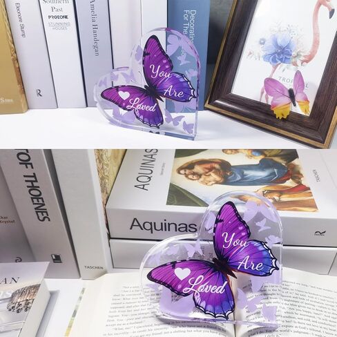 هدايا قلب أكريليك للنساء على شكل فراشة ديكور مكتبي تذكار منقوش ملهم لتزيين الطاولة المركزية لصديقك هدية عيد ميلاد (أنت محبوب - أرجواني) in Kuwait