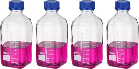 4 عبوات من زجاجات تخزين وسائط الكاشف من باتيكل، زجاجات مستديرة متدرجة من زجاج البورسليكات سعة 500 مل مع غطاء لولبي أزرق GL32 لسوائل كاشف مياه المختبر، شفافة in Kuwait