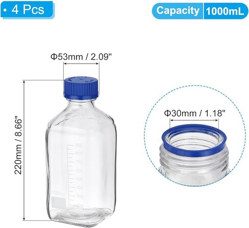 4 عبوات من زجاجات تخزين وسائط الكاشف من باتيكل، زجاجات مستديرة متدرجة من زجاج البورسليكات سعة 500 مل مع غطاء لولبي أزرق GL32 لسوائل كاشف مياه المختبر، شفافة in Kuwait