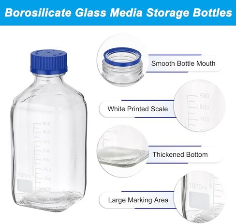 4 عبوات من زجاجات تخزين وسائط الكاشف من باتيكل، زجاجات مستديرة متدرجة من زجاج البورسليكات سعة 500 مل مع غطاء لولبي أزرق GL32 لسوائل كاشف مياه المختبر، شفافة in Kuwait