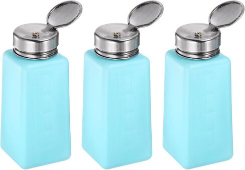 3pcs Solvent Alcohol Dispensers 250ml(8.5oz) Push Down Liquid Dispenser Pump Bottle with Sealing Stainless Steel Lid for Acetone Cleanser Polish Remover, Blue in Saudi Arabia