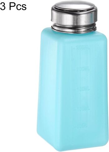 3pcs Solvent Alcohol Dispensers 250ml(8.5oz) Push Down Liquid Dispenser Pump Bottle with Sealing Stainless Steel Lid for Acetone Cleanser Polish Remover, Blue in Saudi Arabia