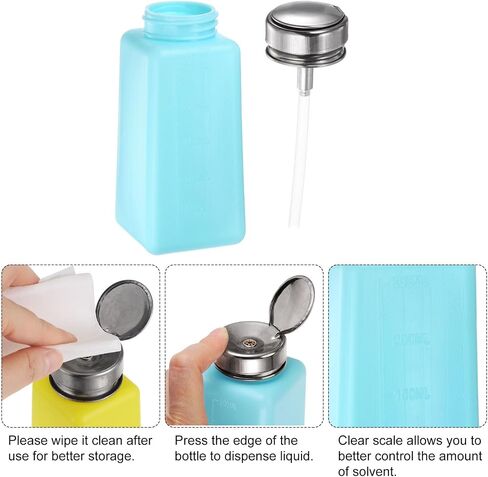 3pcs Solvent Alcohol Dispensers 250ml(8.5oz) Push Down Liquid Dispenser Pump Bottle with Sealing Stainless Steel Lid for Acetone Cleanser Polish Remover, Blue in Saudi Arabia