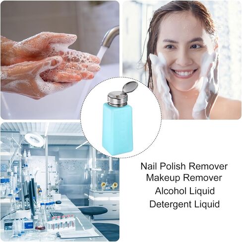 3pcs Solvent Alcohol Dispensers 250ml(8.5oz) Push Down Liquid Dispenser Pump Bottle with Sealing Stainless Steel Lid for Acetone Cleanser Polish Remover, Blue in Saudi Arabia