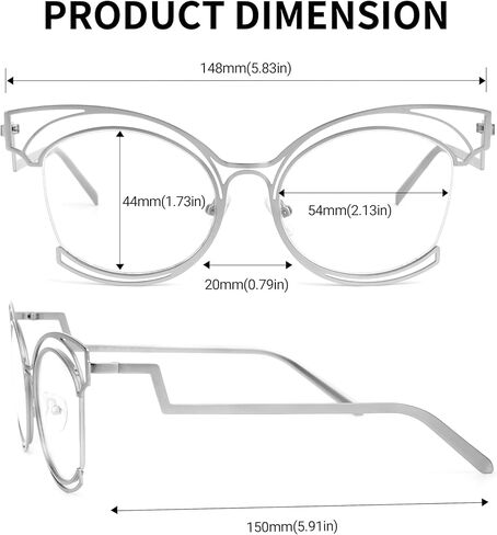 VOOGLAM Oversize Cat Eye Eyeglasses for Women with Non-prescription Clear Lens Maggie GM0340 in Kuwait