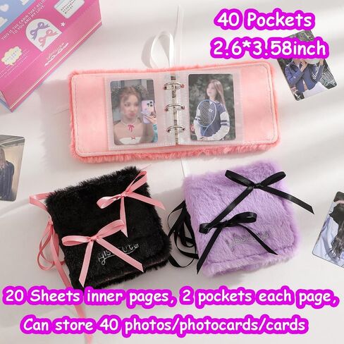 كتاب حامل بطاقات الصور Kpop صغير مقاس 3 بوصات، 50 قطعة من أكمام بطاقات الصور ثلاثية الأبعاد، ألبوم صور صغير لجمع بطاقات الصور 20 صفحة 40 جيبًا (قطيفة سوداء) in Kuwait