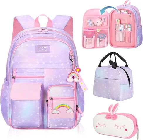Starry Rainbow Backpack Kawaii School Students Backpack Cute Large Capacity Kids Bookbag Multifunction Fashion Casual Laptop Travel Bag For Boy Girl (Pink-17inch) in Saudi Arabia