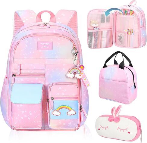 Starry Rainbow Backpack Kawaii School Students Backpack Cute Large Capacity Kids Bookbag Multifunction Fashion Casual Laptop Travel Bag For Boy Girl (Pink-17inch) in Saudi Arabia