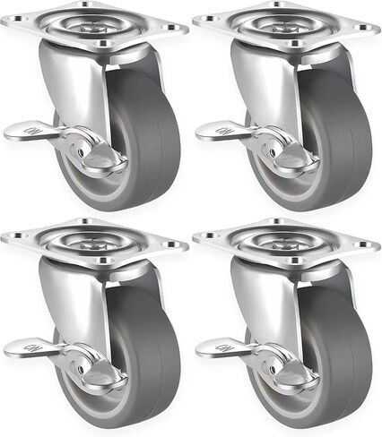 2" Swivel Rubber Casters Wheels Set of 4, Heavy Duty Swivel Casters with Brake, Industrial Casters Locking Metal Wheels Replacement for Workbenches, Furniture, Cabinets (2 inches casters) in Saudi Arabia
