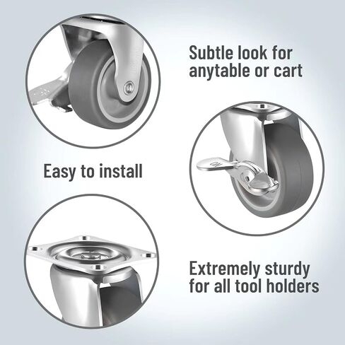 2" Swivel Rubber Casters Wheels Set of 4, Heavy Duty Swivel Casters with Brake, Industrial Casters Locking Metal Wheels Replacement for Workbenches, Furniture, Cabinets (2 inches casters) in Saudi Arabia