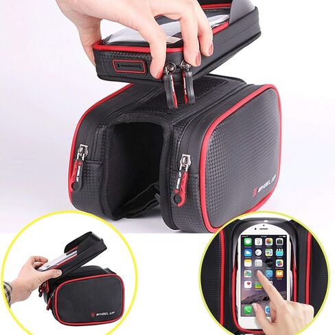 Bike Frame Bag, Waterproof Bike Cell Phone Mount Holder Bicycle Front Top Tube Pouch Pannier Cycling Frame Crossbar Storage Bags for iPhone 12 11 Pro Max XS XR X 8 Plus Samsung Smartphone up to 6.5'' in Saudi Arabia