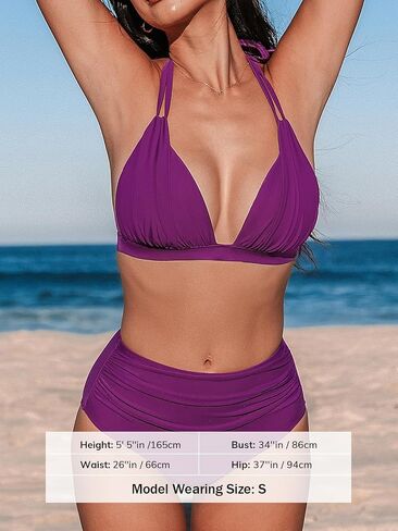 CUPSHE Women's Bikini Sets Two Piece Swimsuit Tummy Control High Waisted Halter V Neck Double Straps Back Hook in Saudi Arabia