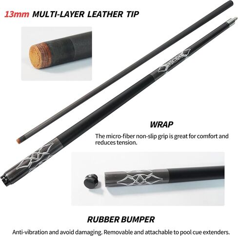 Pool Cue Stick 2-Piece Fiberglass Billiard Cue Sticks for Men 58 inch with 1x1 Hard Case, 13mm Tip 21 oz Professional Pool Stick Set(Silver) in Saudi Arabia