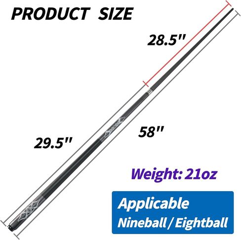 Pool Cue Stick 2-Piece Fiberglass Billiard Cue Sticks for Men 58 inch with 1x1 Hard Case, 13mm Tip 21 oz Professional Pool Stick Set(Silver) in Saudi Arabia