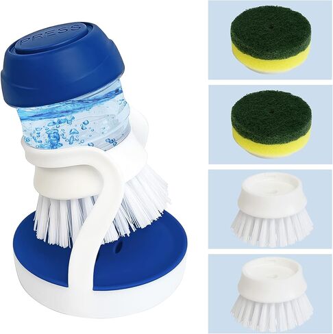 CELOX Dishwashing Brush for Dish Wash, 4 Replacement Heads and Holder Dish Brush, Leak-Free Guarantee Soap Dispensing Dish Brush, Non-Scratch Sponge Kitchen Brush, Palm Dish Washing Scrubber Brush in Kuwait