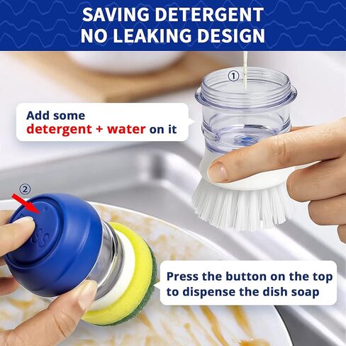 CELOX Dishwashing Brush for Dish Wash, 4 Replacement Heads and Holder Dish Brush, Leak-Free Guarantee Soap Dispensing Dish Brush, Non-Scratch Sponge Kitchen Brush, Palm Dish Washing Scrubber Brush in Saudi Arabia