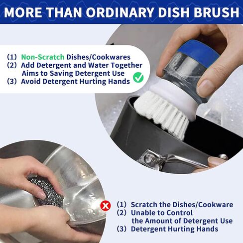 CELOX Dishwashing Brush for Dish Wash, 4 Replacement Heads and Holder Dish Brush, Leak-Free Guarantee Soap Dispensing Dish Brush, Non-Scratch Sponge Kitchen Brush, Palm Dish Washing Scrubber Brush in Saudi Arabia