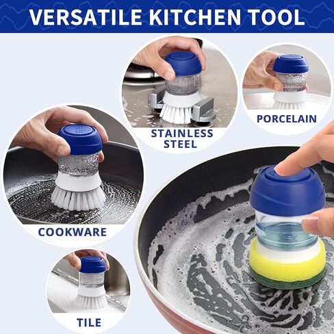 CELOX Dishwashing Brush for Dish Wash, 4 Replacement Heads and Holder Dish Brush, Leak-Free Guarantee Soap Dispensing Dish Brush, Non-Scratch Sponge Kitchen Brush, Palm Dish Washing Scrubber Brush in Kuwait