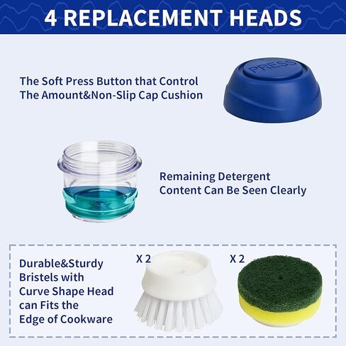 CELOX Dishwashing Brush for Dish Wash, 4 Replacement Heads and Holder Dish Brush, Leak-Free Guarantee Soap Dispensing Dish Brush, Non-Scratch Sponge Kitchen Brush, Palm Dish Washing Scrubber Brush in Kuwait