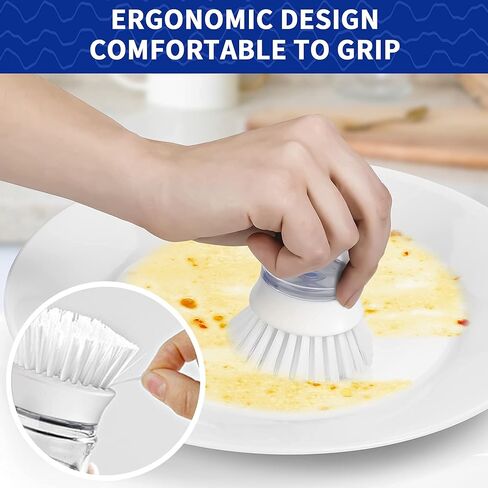 CELOX Dishwashing Brush for Dish Wash, 4 Replacement Heads and Holder Dish Brush, Leak-Free Guarantee Soap Dispensing Dish Brush, Non-Scratch Sponge Kitchen Brush, Palm Dish Washing Scrubber Brush in Saudi Arabia