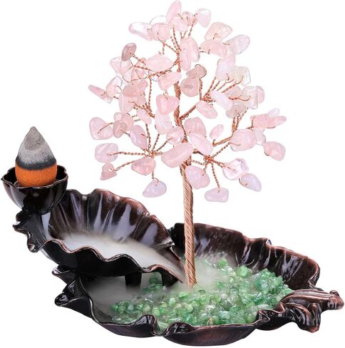 MANIFO Incense Waterfall Burner with Amethyst Healing Crystals Tree Censer Incense Stick Holder Decorative Ornament for Home Meditation Spiritual Gift in Saudi Arabia