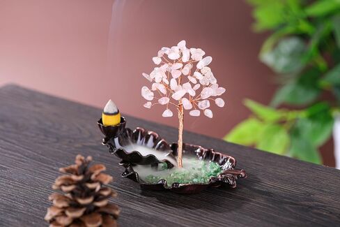 MANIFO Incense Waterfall Burner with Amethyst Healing Crystals Tree Censer Incense Stick Holder Decorative Ornament for Home Meditation Spiritual Gift in Saudi Arabia