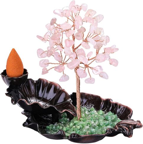MANIFO Incense Waterfall Burner with Amethyst Healing Crystals Tree Censer Incense Stick Holder Decorative Ornament for Home Meditation Spiritual Gift in Saudi Arabia